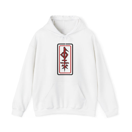 RED WHITE AND BLACK RUNE HOODIE